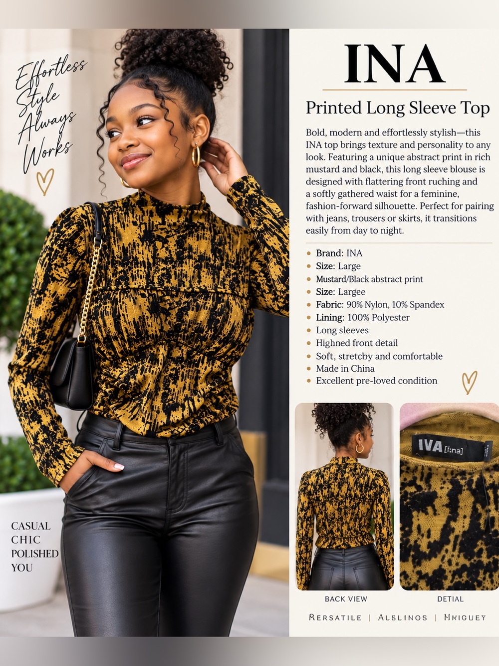 Mustard & Black Printed Long Sleeve Top
